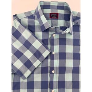 UNTUCKit Mens XL Slim Fit Short Sleeve Blue‎ Plaid Button Up Shirt